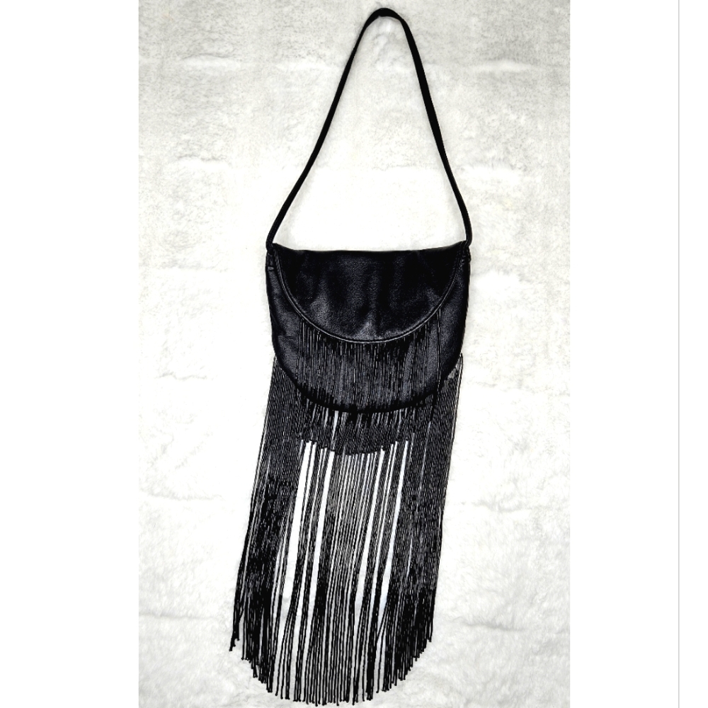 ARMANI EXCHANGE Genuine Leather Beaded Fringe Bag